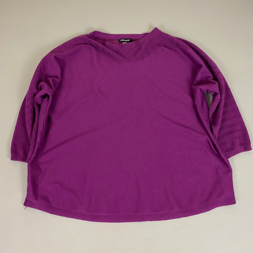 Cable Gauge Sweater Plus Size 3X Purple‎ V Neck Chevron Sleeve Knit Lightweight